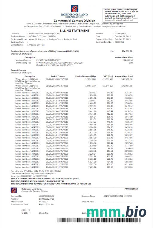 Filipiny Robinson Land Corporation rachunek za media Word i szablon PDF
